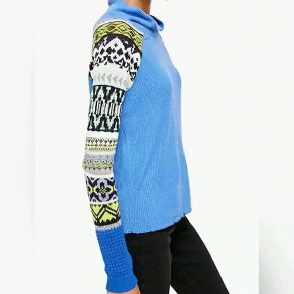 Free People Prism Sweater Blue Bell Combo Size S/P Classic Ribbed Turtleneck - Picture 6 of 12